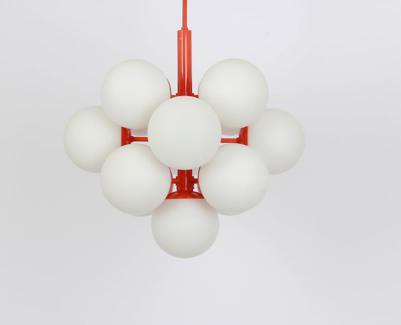 Mid Century Sputnik Orange Ceiling Lamp Pendant by Kaiser - Germany 1960s image 9