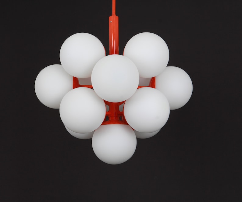 Mid Century Sputnik Orange Ceiling Lamp Pendant by Kaiser - Germany 1960s image 6