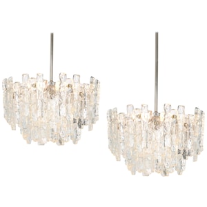 1 of 2 Large Murano Ice Glass Chandeliers by Kalmar, Austria, 1960s