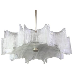 1 of 2 Large Ice Glass Chrome Chandelier by Kaiser, Germany, 1960s image 1