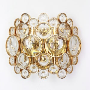 Reserved for Carol //Large Golden Gilded Brass and Crystal Sconce by Palwa, Germany, 1960s