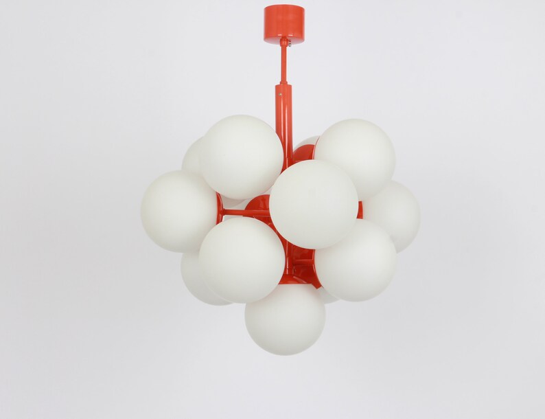 Mid Century Sputnik Orange Ceiling Lamp Pendant by Kaiser - Germany 1960s image 8