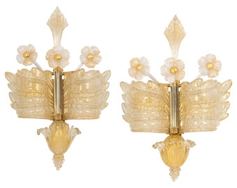 Pair of Large Murano Glass Wall Sconces by Barovier & Toso, Italy, 1970s