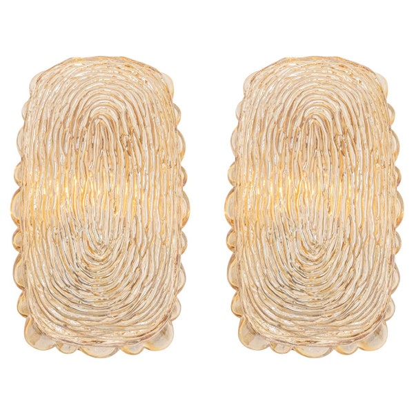 Pair of Amber Glass Sconces in Thumbprint Shape, Germany, 1970s