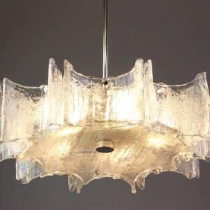 1 of 2 Large Ice Glass Chrome Chandelier by Kaiser, Germany, 1960s image 3