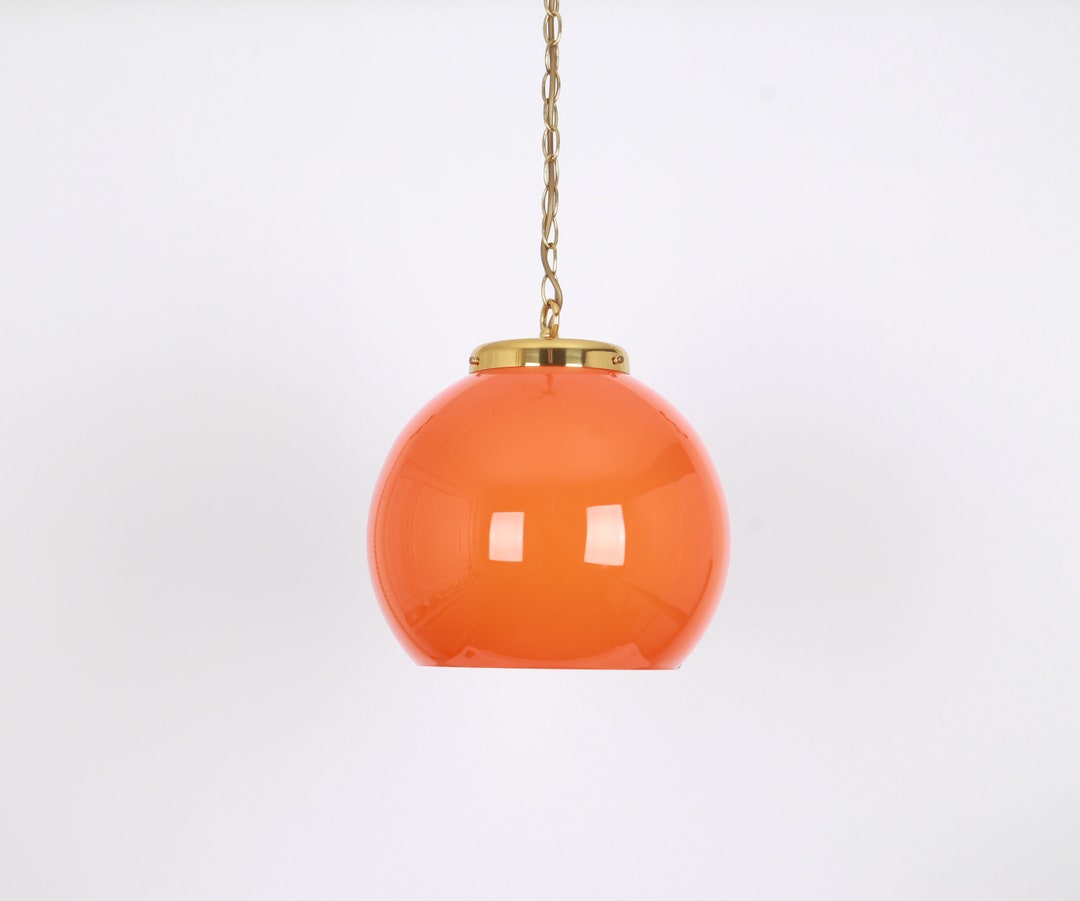 Orange Glass Pendant Light by Peill Putzler, Germany, 1970 Etsy