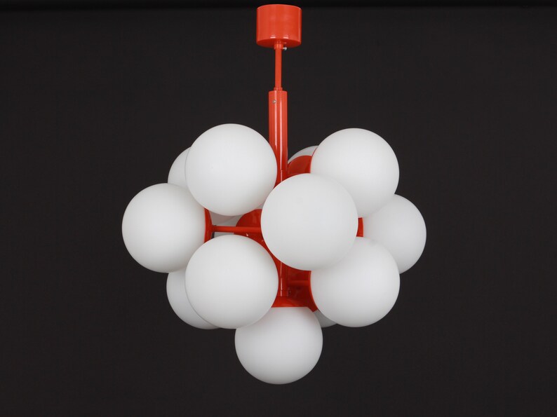 Mid Century Sputnik Orange Ceiling Lamp Pendant by Kaiser - Germany 1960s image 4