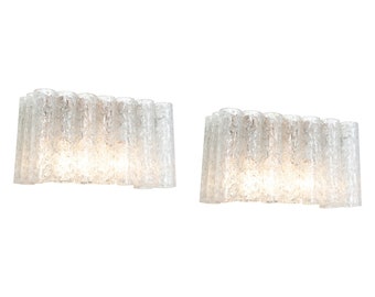 Pair of Ice Glass Wall Sconces by Doria, Germany, 1960s