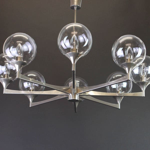 Mid Century chrome Sputnik Chandelier Vintage Ceiling Lamp, Germany , 60s