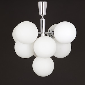 Atomic Chrome  Opal Glass Chandelier by Schulz, Germany, 1960s