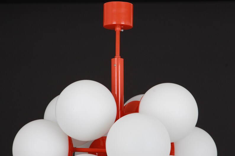 Mid Century Sputnik Orange Ceiling Lamp Pendant by Kaiser - Germany 1960s image 3