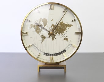 Original Mid Century KIENZLE World Time Zone designed by Heinrich MullerTable Clock , Germany, 1960s