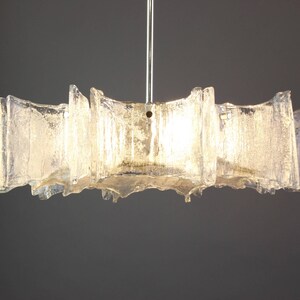 1 of 2 Large Ice Glass Chrome Chandelier by Kaiser, Germany, 1960s image 4