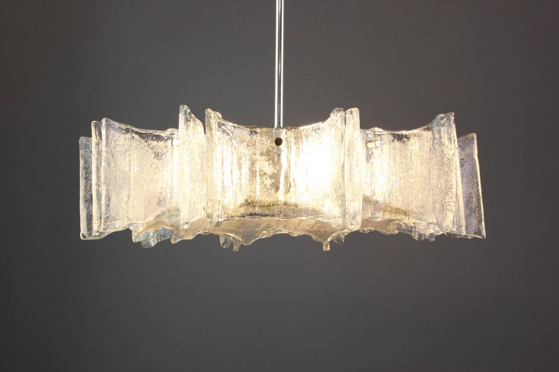 1 of 2 Large Ice Glass Chrome Chandelier by Kaiser, Germany, 1960s image 4