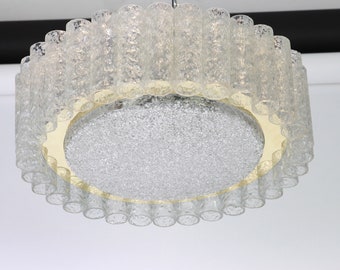 1 of 3 Doria Ice Glass Tubes Chandelier with Brass Surround, Germany, 1960s
