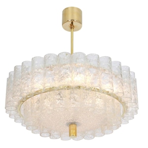 1 of 2 Stunning Murano Ice Glass Tubes Chandelier by Doria, Germany, 1960s