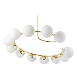 Large Italian Brass Radial Glass Chandelier, Stilnovo Style, 1960s