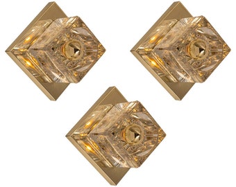 1 of 5 Petite Crystal Glass Brass Wall Sconces by Peill & Putzler, Germany 1970s