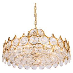 1 of 2 Gilt Brass and Crystal Glass Encrusted Chandeliers by Palwa, Germany, 1970s
