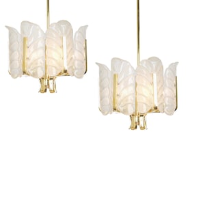 Carl Fagerlund for Orrefors Petite Chandelier Murano Glass Leaves, 1960s