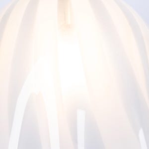 May include: White lampshade with a pleated design. The lampshade is made of a translucent material and has a soft, diffused light.