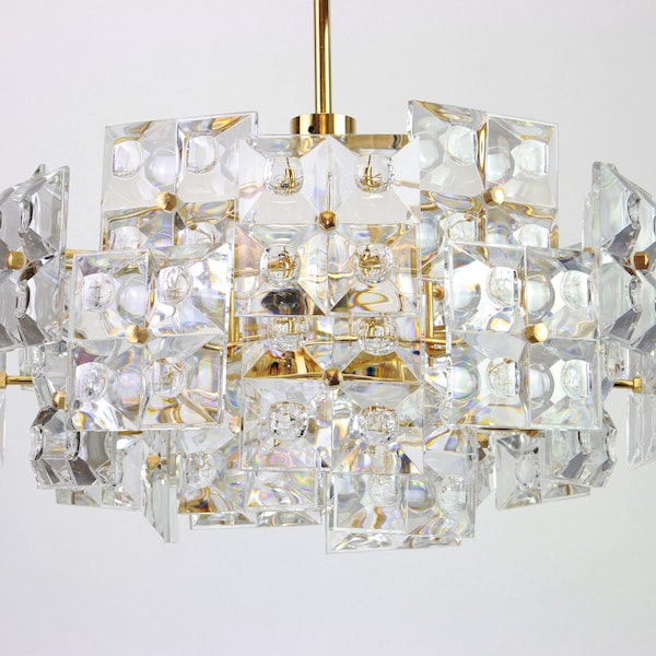 Stunning Chandelier, Brass and Crystal Glass by Kinkeldey, Germany, 1970s