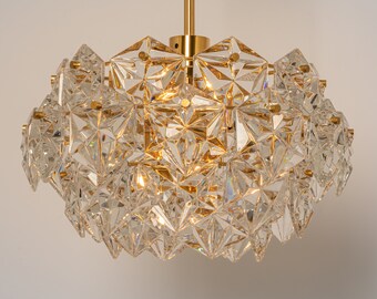 1 of 2 Petite Chandeliers, Brass and Crystal Glass by