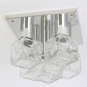 Large Murano Ice Glass Flush Mount by Kalmar, Austria, 1960s