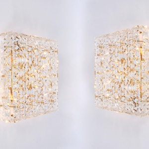 1 of 2 Large Flush Mount Faceted Crystal Light Fixture by Kinkeldey, Germany, 1970s