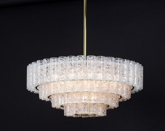 1 of 3 Large Mid-Century Doria Chandelier Ice Glass, 1960s, Germany