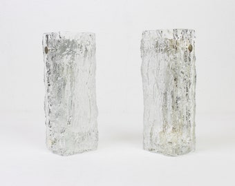 Pair of Murano Ice Glass Vanity Sconces by Kaiser, Germany, 1970s
