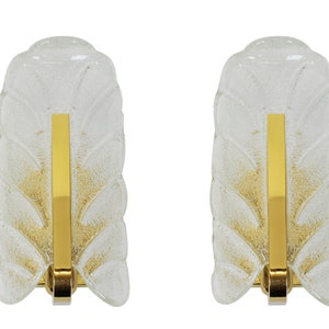 Set of 3 Brass Wall Sconces by Carl Fagerlund for Orrefors, Glass Leaves, 1960s