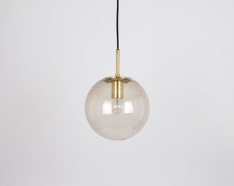 1 of 10 Small Limburg Brass with Smoked Glass Ball Pendant, Germany, 1970s