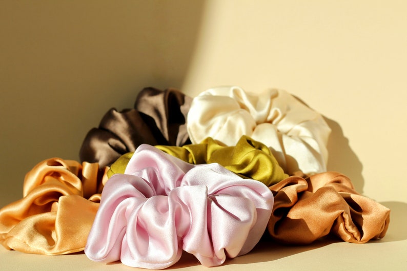 Satin silk hair scrunchie // plant dyed hair tie // naturally dyed scrunchies // naturally dyed hair tie image 3