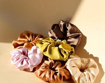 Satin silk hair scrunchie // plant dyed hair tie // naturally dyed scrunchies // naturally dyed hair tie