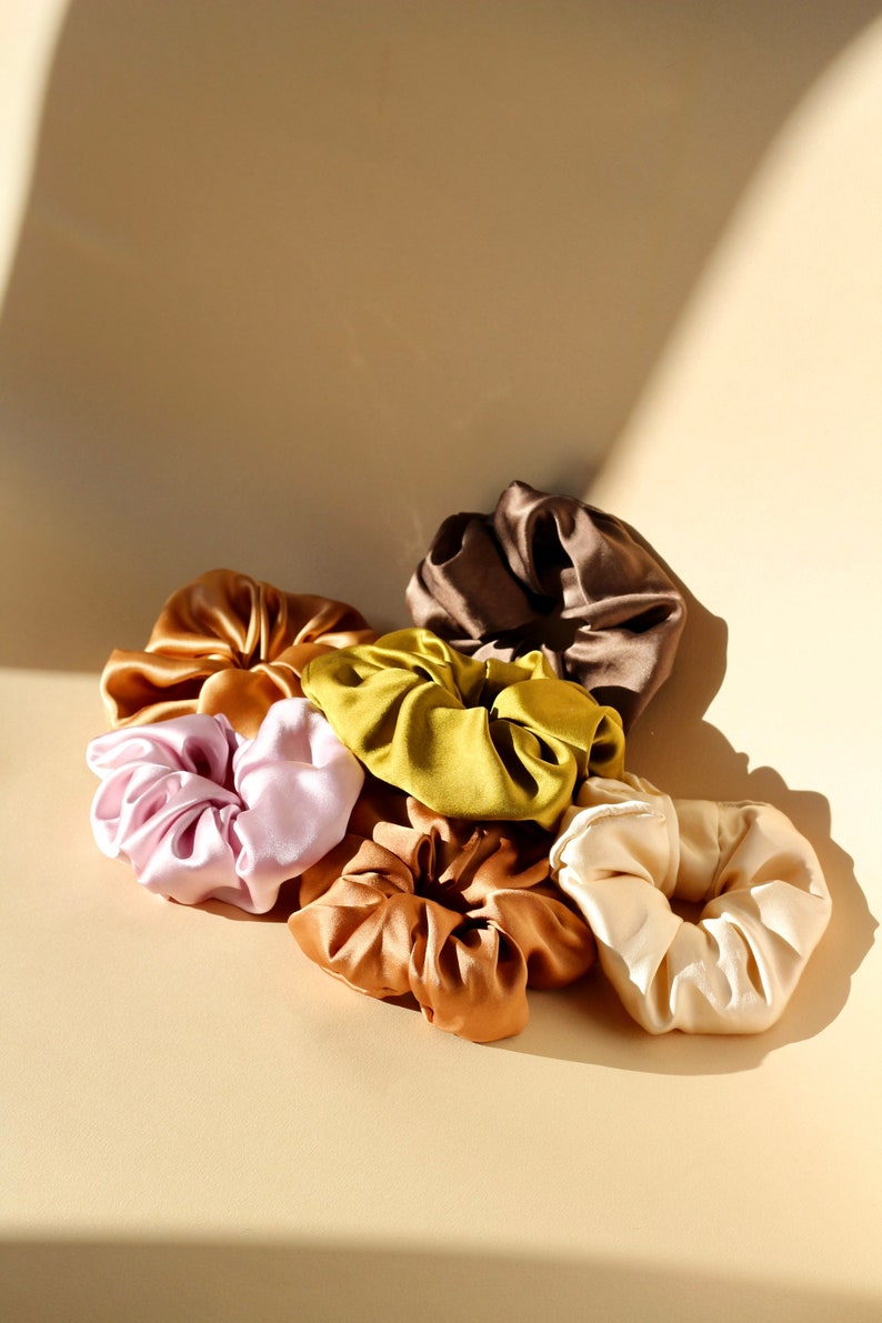 Satin silk hair scrunchie // plant dyed hair tie // naturally dyed scrunchies // naturally dyed hair tie image 1