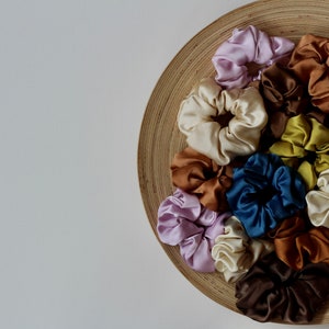 Satin silk hair scrunchie // plant dyed hair tie // naturally dyed scrunchies // naturally dyed hair tie image 2