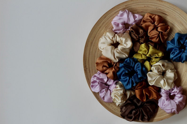 Satin silk hair scrunchie // plant dyed hair tie // naturally dyed scrunchies // naturally dyed hair tie image 2