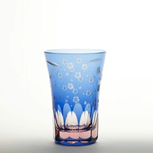 Edo Kiriko Glass Tumbler, Sakura pattern (Pink Blue)
