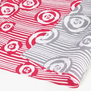 Japanese Reversible Furoshiki - Camellia (Red and Gray), Wrapping Cloth, Gift Wrapping Supplies