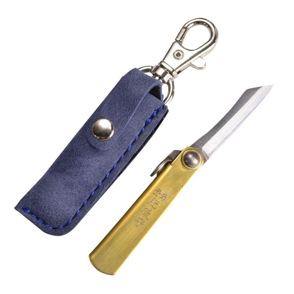 Japanese traditional folding pocket knife Mini Size with Blue color Case. Paper Knife, Utility Knife, Craft Knife, Outdoor Knife