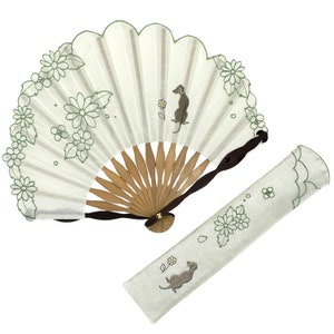 Dog Sensu (Japanese folding fan) for Women - Green, Gift for Women