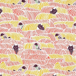 Japanese Furoshiki - Cat and Bird / Pink, Wrapping Cloth, Gift Wrapping Supplies