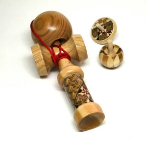 Yosegi Japanese Toy Set - Kendama and Koma