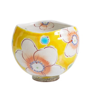 Flower Japanese Matcha Tea Bowl- Yellow