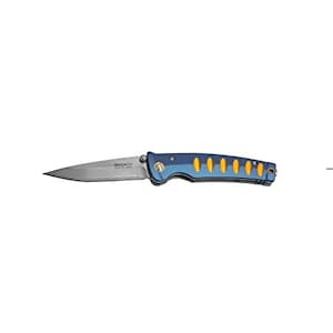 Seki Japan Japanese Sword Motif Outdoor Folding Knife - Blue / Orange, Japanese Outdoor Knife, Camping Knife, Utility Knife, Craft Knife