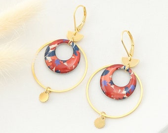 Boucles d'oreilles, résine, créoles, motif "Fleur Terracotta", Or argent ou bronze , modèle CHLOE