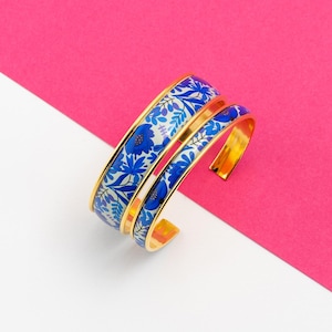 Polsino, bracciale, resina, grafico, motivo "Folk Bleu" Oro/Argento/Bronzo