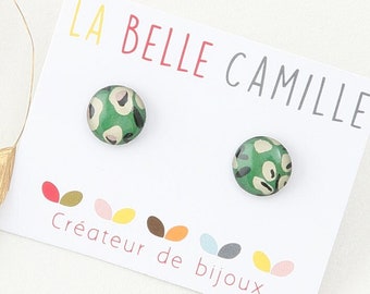 Earrings, chips, studs, resin, “Liberty Vert” pattern, “LILI” model