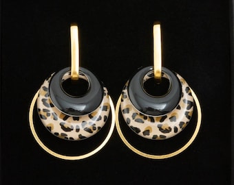 Boucles d'oreilles avec perles interchangeable , motif, "Léopar" Or, Argent ou Bronze, modèle  coffret CHLOE